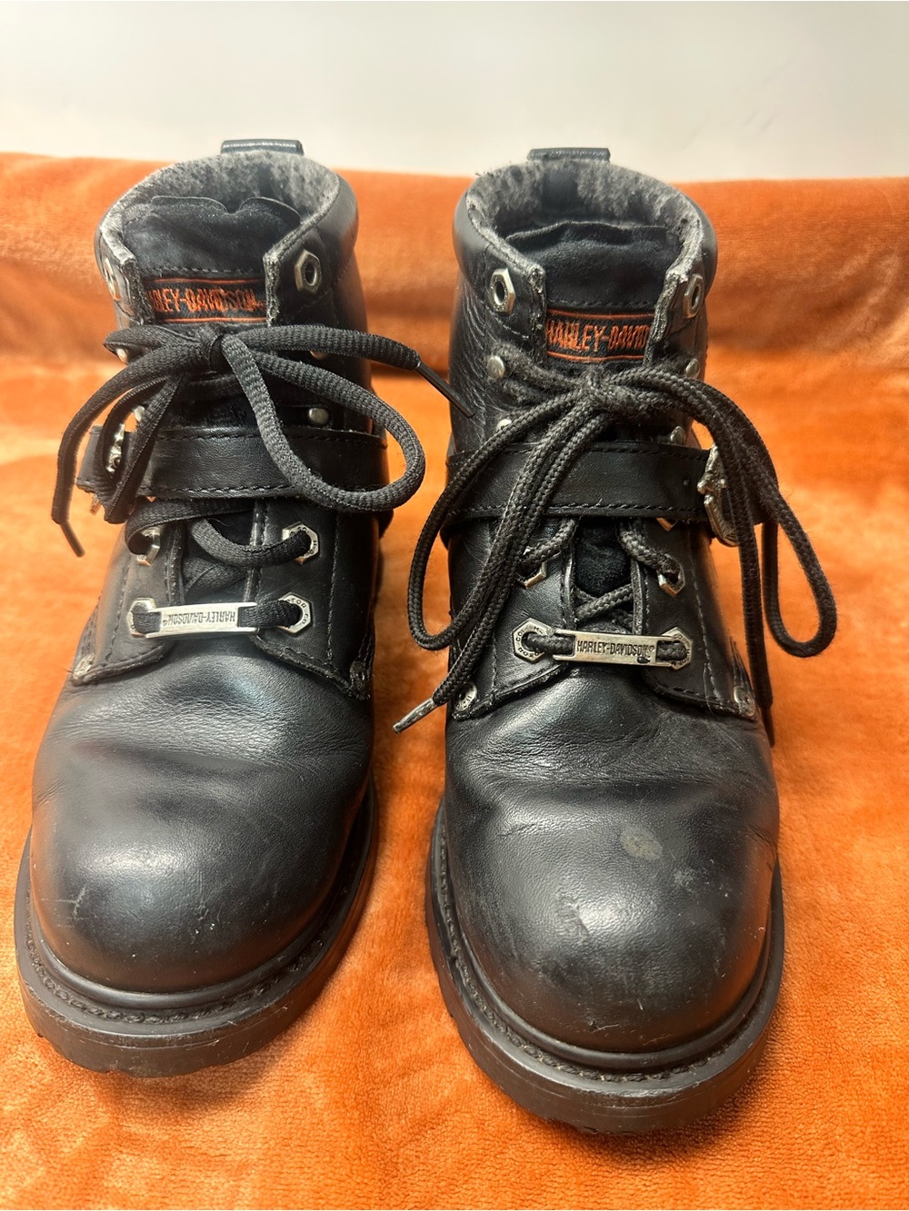Harley-Davidson Black Leather Ankle Boots‎ Womens Size 6.5 WW.